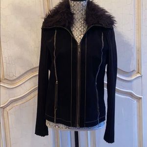 Suede sweater jacket with detachable fur color